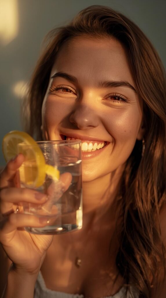 Woman with white teeth after home treatment