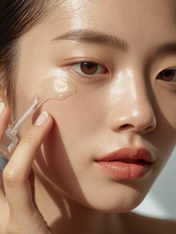 Flat lay of Korean skincare products for oily skin