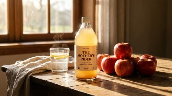 Apple cider vinegar for bloating bottle and glass