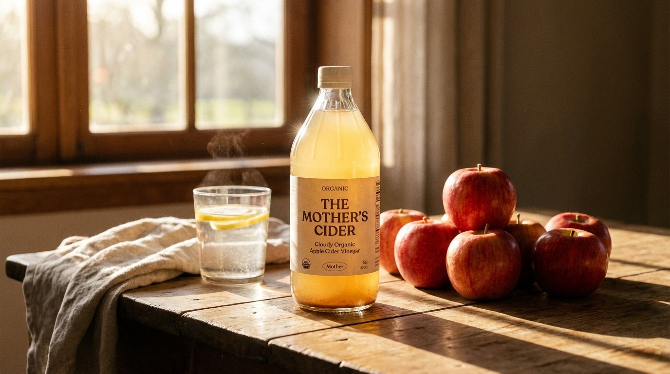 Apple cider vinegar for bloating bottle and glass