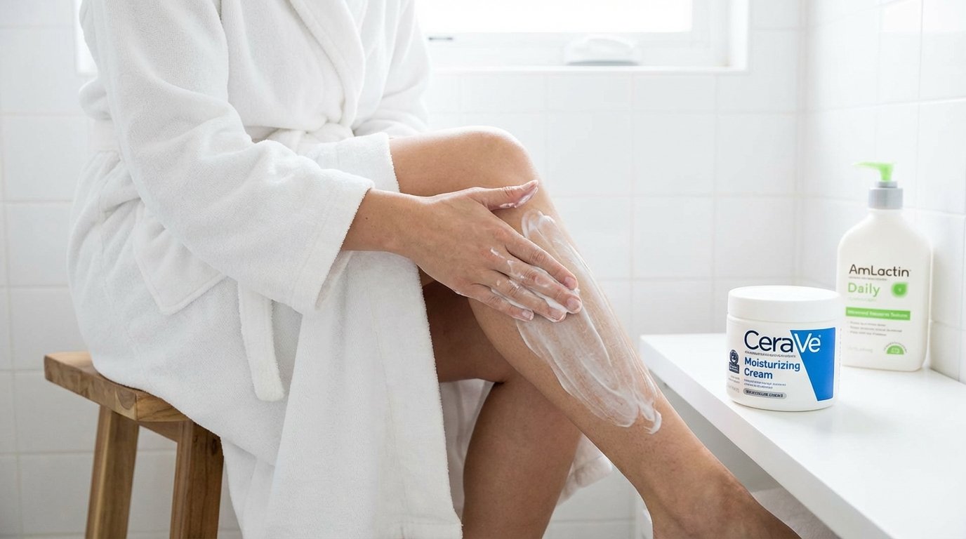 Applying cream for strawberry legs cure