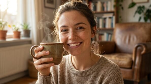 Woman with clear skin after drinking spearmint tea