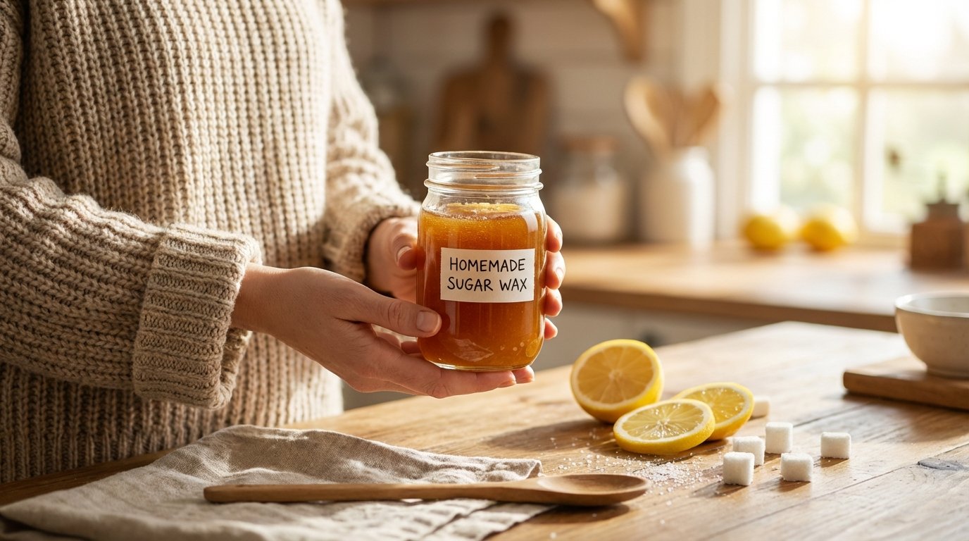 DIY sugar wax recipe ingredients and jar