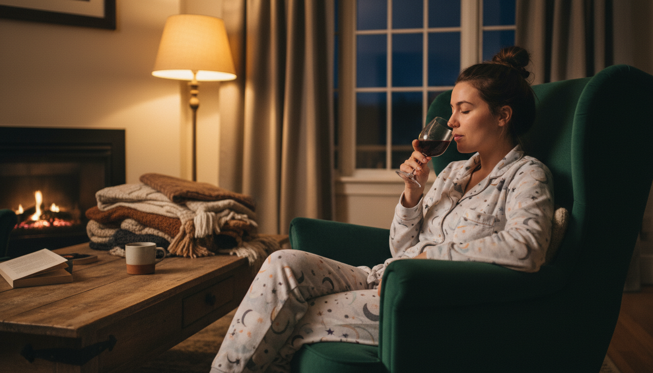 Woman drinking tart cherry juice before bed for insomnia