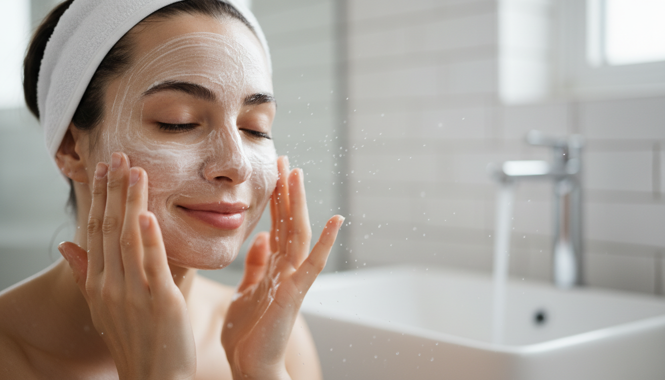 Woman emulsifying oil cleanser for double cleansing benefits