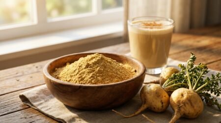 Maca root benefits powder and raw roots