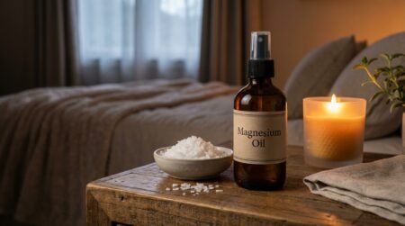 Magnesium oil spray benefits bottle and flakes