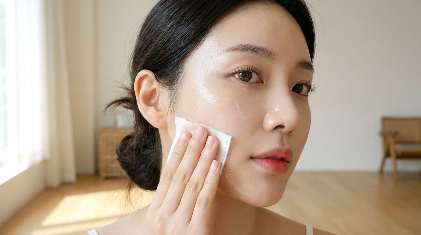 Woman with glass skin showing rice toner results