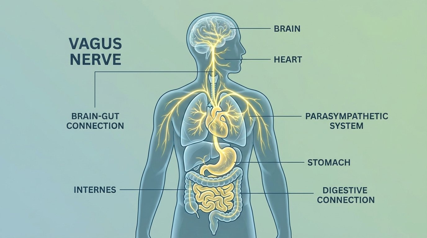 Vagus nerve connection to stress belly and nervous system
