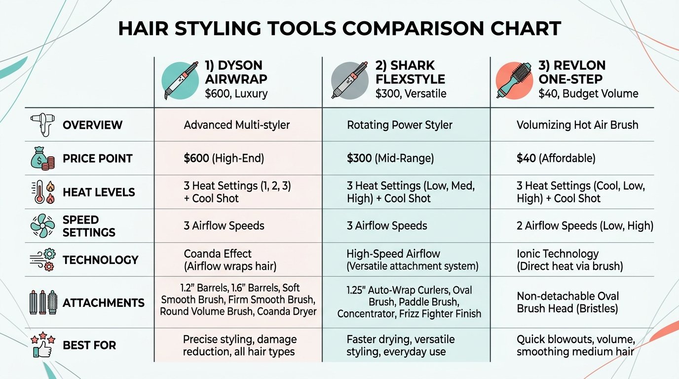 Comparison chart of the best Dyson Airwrap alternatives
