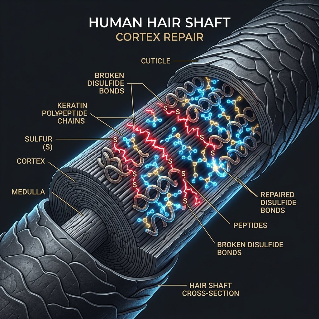 Science of repairing broken disulfide bonds in damaged hair